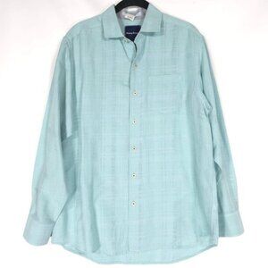 Tommy Bahama Shirt LINEN Blend SMALL‎ Green Long Sleeve Button Up Men's